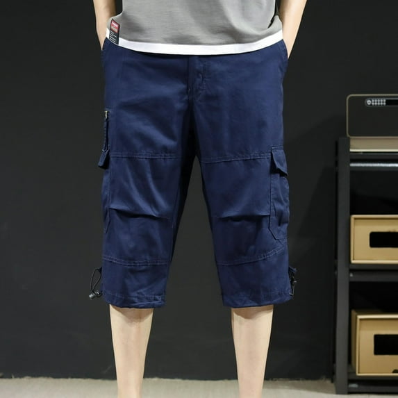 Summer Plus Size Men Shorts Elastic Waist Solid Color Multi Pocket Cotton Cargo Shorts With Botton Zipper Beach Fashion Casual Loose Sport Athletic Gym Workout Shorts Sweatpants M-6XL