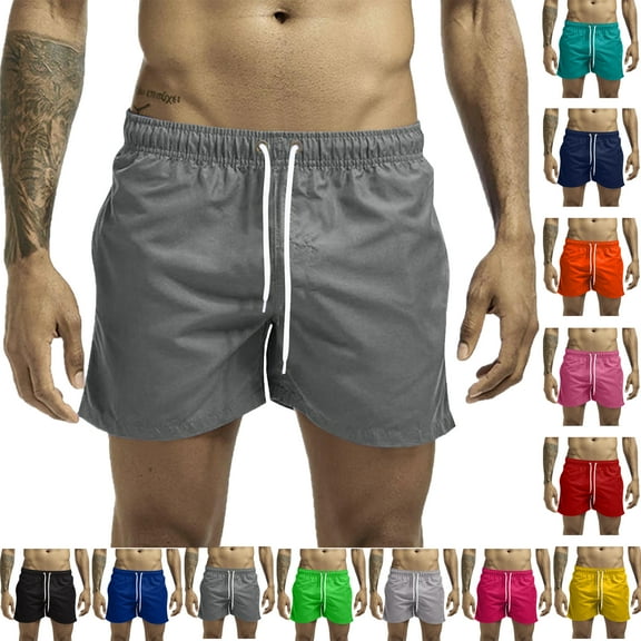Summer Plus Size Men Shorts Solid Color Elastic Waist Knee Length Athletic Gym Cargo Shorts With Pocket Button Zipper Spring Fashion Casual Beach Sport Workout Shorts Sweatpants