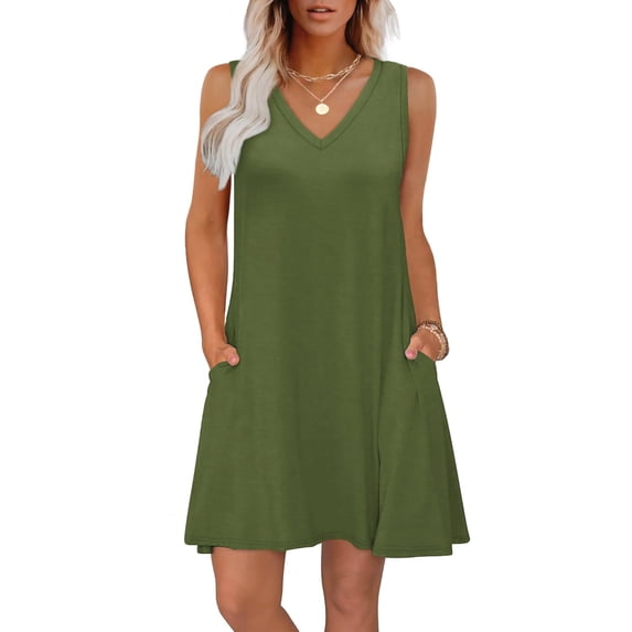 Summer Plus Size Mini Dresses for Womens 2025 Fashion Printing Pocket Sleeveless V-Neck Dress