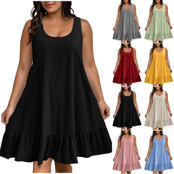 Summer Plus Size Mini Dresses for Womens 2026 Fashion Plus Size Spring Sleeveless Round Neck Dress