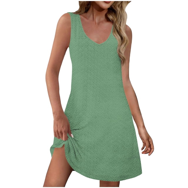 Summer Plus Size Mini Dresses for Womens 2026 Fashion Solid Color Casual Slim V-neck With Side Pockets And Long Skirt