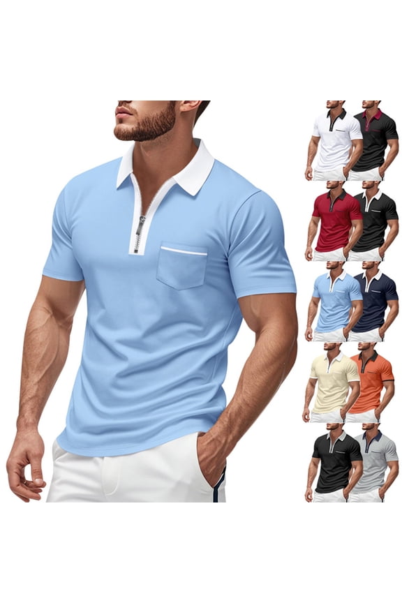 Summer Plus Size Shirts for Mens Fashion Casual Summer time Casual Zipper Lapel Pocket Short Sleeve Turndown Collar Blouse Shirt