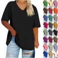 thumbnail image 1 of Summer Plus Size Shirts for Womens 2025 V-neck Short Sleeved Solid Summer Base Shirt Sports T-shirt, 1 of 4