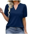 thumbnail image 1 of Summer Plus Size Shirts for Womens Fashion Casual Oversize Solid V-neck Puff Sleeve Short Sleeved Blouse T-shirt, 1 of 4