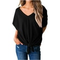 thumbnail image 1 of Summer Plus Size Shirts for Womens Fashion Casual Oversize Solid V-neck Puff Sleeve Short Sleeved Blouse T-shirt, 1 of 5