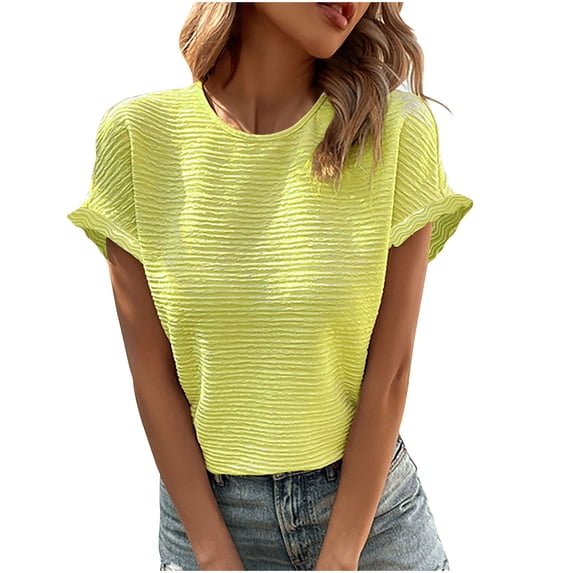 Summer Plus Size Shirts for Womens Fashion Solid Color Cotton And Linen Pleated Round Neck
