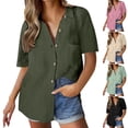thumbnail image 1 of Summer Plus Size Shirts for Womens Fashion Solid Color Linen Shirt Button Up Shirt Short Sleeved Loose Collared Casual, 1 of 9