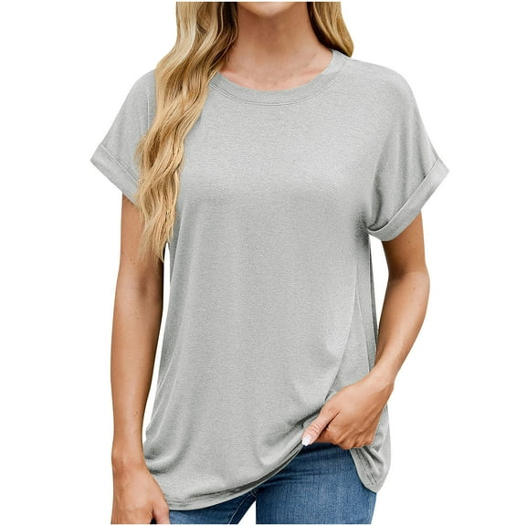 Summer Plus Size Shirts for Womens Fashion Spring And Solid Color Short Sleeved Round Neck Loose T-shirt