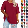 thumbnail image 1 of Summer Plus Size Shirts for Womens Short Sleeved Solid Base Shirt Sports T-shirt Round Neck Tops, 1 of 6