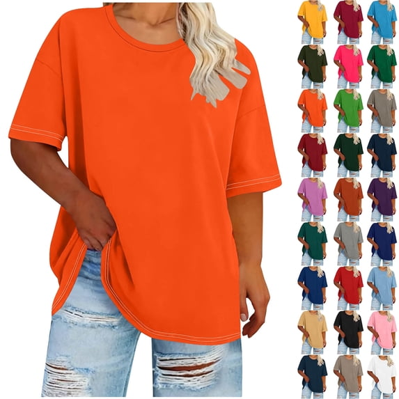 Summer Plus Size Shirts for Womens Short Sleeved Solid Base Shirt Sports T-shirt Round Neck Tops