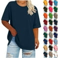 thumbnail image 1 of Summer Plus Size Shirts for Womens Short Sleeved Solid Base Shirt Sports T-shirt Round Neck Tops, 1 of 7