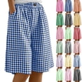 thumbnail image 1 of Summer Plus Size Shorts Pants For Women Casual Elastic Loose Shorts Checkered Straight Wide Leg Half Shorts Pants With Pocket Biker Shorts Running Yoga Shorts, 1 of 9