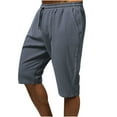 thumbnail image 1 of Summer Plus Size Shorts for Men Men's Drawstring Pocket Solid Color Cotton and Linen Sports Shorts Gray 10(XL), 1 of 9