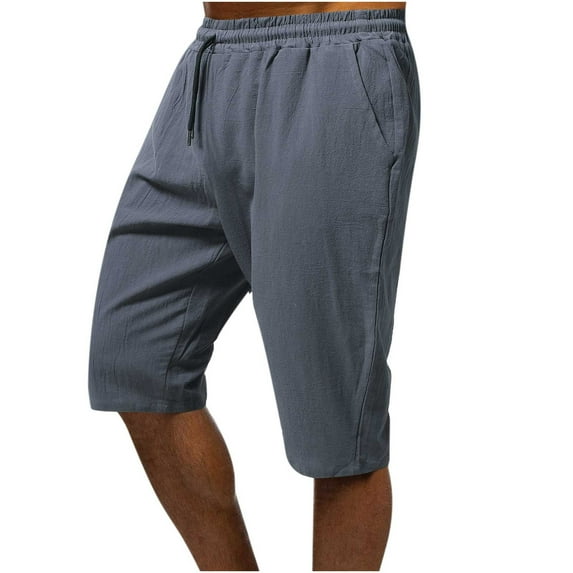 Summer Plus Size Shorts for Men Men's Drawstring Pocket Solid Color Cotton and Linen Sports Shorts Gray 10(XL)