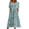 thumbnail image 1 of Summer Plus Size Sun Dresses for Womens 2025 Fashion Casual Round Neck Short Sleeve Zipper Folding Floral Printed Dresses, 1 of 5