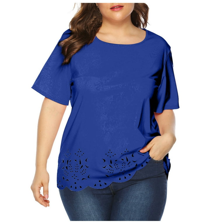 Summer Plus Size TShirt for Women Short Sleeve Crewneck Solid