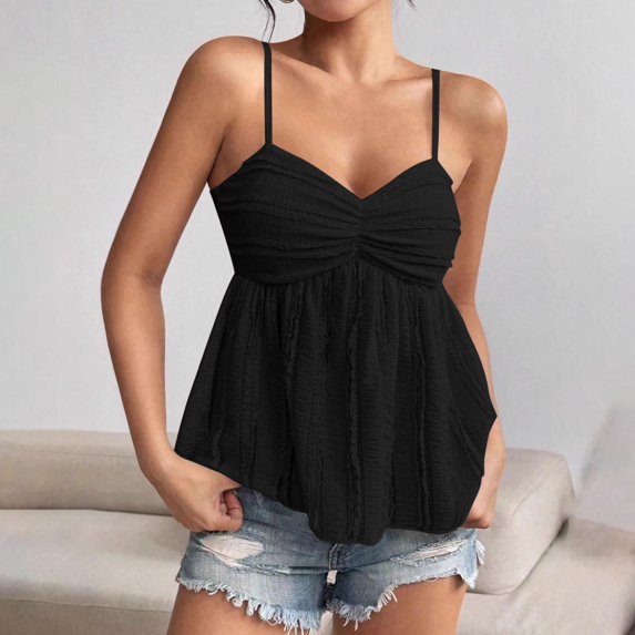 Summer Plus Size Tank Top Undershirt For Women Casual Sleeveless V-Neck Sweet Solid Athletic Tank Top — Black∣2XL