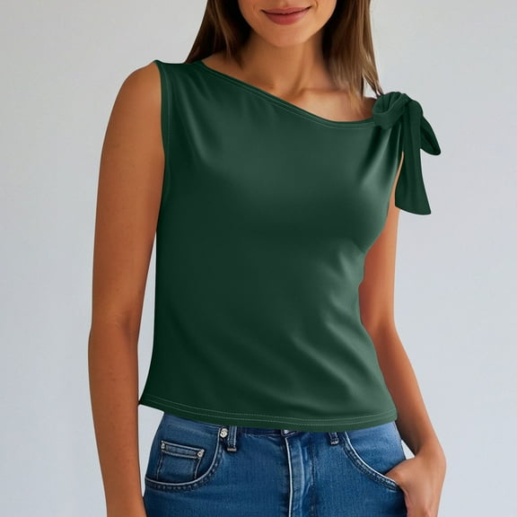 Summer Plus Size Tank Top Undershirt For Women Sleeveless Round Neck Strap Solid Color Casual Padded Tank Tops — Green∣L