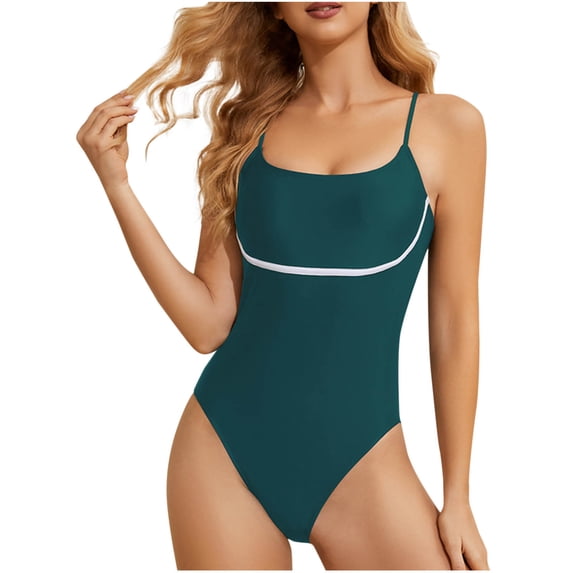 Summer Plus Size Tankini Swimsuit for Womens Fashion One Piece Solid Color Suspenders Tight Fitting Bikini Swimsuit