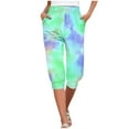 thumbnail image 1 of Summer Plus Size Tie Dye Printed Capri Pants for Women, Women's Linen Elastic Waist Cropped Pants High Waisted Drawstring Pocket Ankle Capris Trousers, 1 of 5
