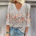 thumbnail image 1 of Summer Plus Size Tops For Women 2023 Trendy Summer V-Neck 3/4 Sleeve Print Casual T-shirt Blouse Up to 65% off, 1 of 5