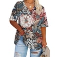 thumbnail image 1 of Summer Plus Size Tops For Women Causal Floral Loose Short Sleeve V-Neck Pullover Blouse T-Shirt Oversized Women Shirts Under $8 Navy XXXXXL, 1 of 4