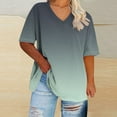 thumbnail image 1 of Summer Plus Size Tops For Women Causal Gradient Loose Short Sleeve V-Neck Pullover Blouse T-Shirt Oversized Women Shirts Under $8 Mint Green XXL, 1 of 4