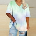 thumbnail image 1 of Summer Plus Size Tops For Women Causal Loose Short Sleeve V-Neck Pullover Blouse Tie-Dye Shirt Oversized Women Shirts Under $8 Green XXXXXL, 1 of 4