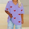 thumbnail image 1 of Summer Plus Size Tops For Women Causal Love Printing Loose Short Sleeve V-Neck Pullover Blouse T-Shirt Oversized Women Shirts Under $8 Purple XXL, 1 of 4
