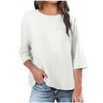 thumbnail image 1 of Summer Plus Size Tops For Women Causal Solid Color Loose 3/4 Length Sleeve V-Neck Pullover Blouse T-Shirt Oversized Women Shirts Under $10 White S, 1 of 5