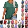 thumbnail image 1 of Summer Plus Size Tops For Women Causal Solid Color Loose Short Sleeve Crew Neck Pullover Blouse T-Shirt Oversized Women Shirts Under $8 Green 4XL, 1 of 3