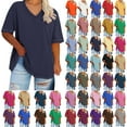 thumbnail image 1 of Summer Plus Size Tops For Women Causal Solid Color Loose Short Sleeve V-Neck Pullover Blouse T-Shirt Oversized Women Shirts Under $8 Dark Blue L, 1 of 4