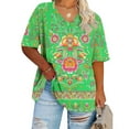 thumbnail image 1 of Summer Plus Size Tops For Women Causal Printing Loose Short Sleeve V-Neck Pullover Blouse T-Shirt Oversized Brightly Colored Women Shirts Under $8 Green XL, 1 of 4