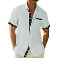 thumbnail image 1 of Summer Plus Size Tops for Men Fashion Casual Color Blocked Turndown Collar Button Short Sleeved Shirt, 1 of 9