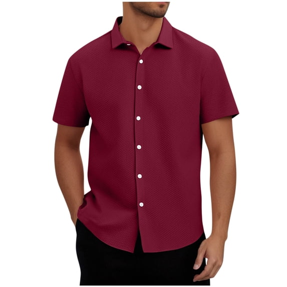 Summer Plus Size Tops for Men Fashion Casual Solid Color Turndown Collar Button Short Sleeved Shirt