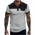 thumbnail image 1 of Summer Plus Size Tops for Men Fashion Leisure Button Mock Pocket Color Blocking Flip Collar Short Sleeve, 1 of 2