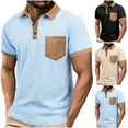 thumbnail image 1 of Summer Plus Size Tops for Men Fashion Leisure Solid Color Pocket Button T-shirt Lapel Versatile Top, 1 of 7