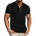 thumbnail image 1 of Summer Plus Size Tops for Men Fashion Retro Color Block Leisure Button Merbau T-shirt Stand-up Collar Top, 1 of 6