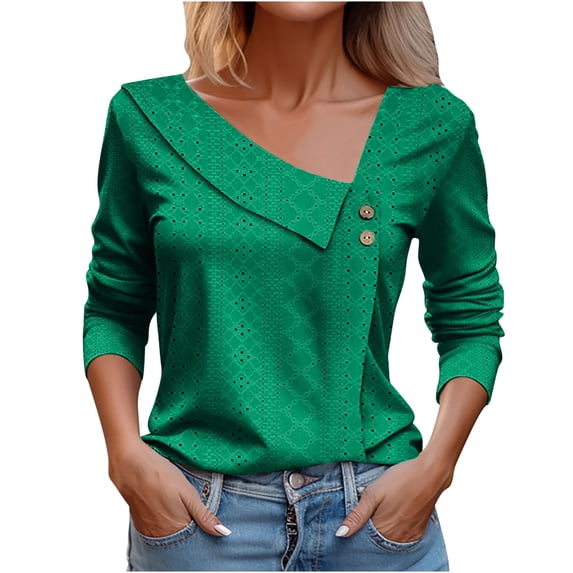 Summer Plus Size Tops for Womens 2024 Fashion 3/4 Sleeeve Loose Casual Solid Color V-neck Long Sleeved Shirt Top