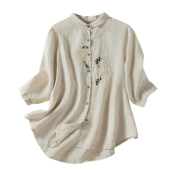 Summer Plus Size Tops for Womens 2024 Fashion Cotton Linen Lapel Shirt Spring Cotton And Linen Casual Fashion Shirt Womens Plus $15 & Under