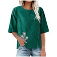 thumbnail image 1 of Summer Plus Size Tops for Womens 2024 Fashion Crew-neck Single-breasted Cotton And Linen Top Womens Plus $15 & Under, 1 of 2