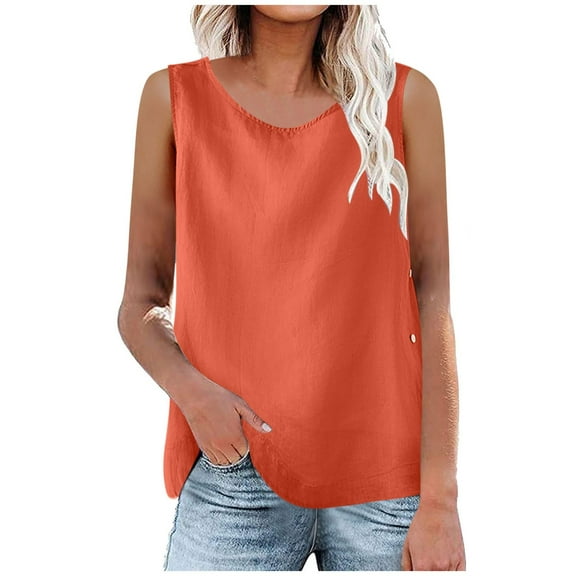 Summer Plus Size Tops for Womens 2024 Fashion Loose Casual All-round Neck Short-sleeved Cotton Linen Blouse