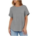 thumbnail image 1 of Summer Plus Size Tops for Womens 2025 Fashion Casual Solid Color Round Neck Loose Short Sleeve T-shirt Top Blouses Gifts for Womens, 1 of 6