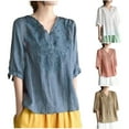 thumbnail image 1 of Summer Plus Size Tops for Womens 2026 Fashion Embroidered Round Neck Five Quarter Sleeved Short Sleeved, 1 of 5