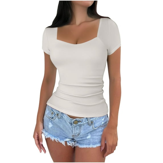 Summer Plus Size Tops for Womens Fashion Solid Color Slim Short Sleeve V Neck Top/shirt