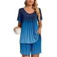 thumbnail image 1 of Summer Plus Size Two Piece Outfits for Women Fashion Casual Round-Neck Short Sleeve Two-Piece Comfortable Home Pajamas Sports Set, 1 of 7