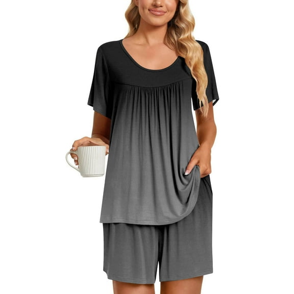Summer Plus Size Two Piece Outfits for Women Fashion Casual Round-Neck Short Sleeve Two-Piece Comfortable Home Pajamas Sports Set