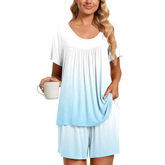 Summer Plus Size Two Piece Outfits for Women Fashion Casual Round-Neck Short Sleeve Two-Piece Comfortable Home Pajamas Sports Set