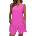 thumbnail image 1 of Summer Plus Size Two Piece Outfits for Women Fashion Casual Solid Color Sleeveless V-neck Casual Loose Top Shorts Set, 1 of 6