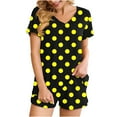 thumbnail image 1 of Summer Plus Size Two Piece Outfits for Women Fashion Polka Casual Home Two-piece V-neck Top With Pocket Shorts Set, 1 of 6
